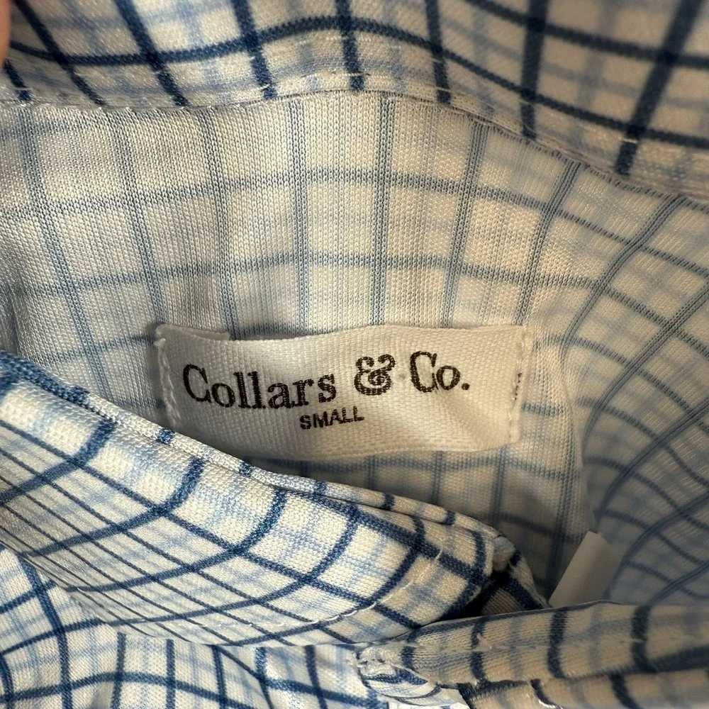Collars and Co Polo Shirt Mens Small Blue Check Dress Collar Short Sleeve New‎ - Picture 7 of 11
